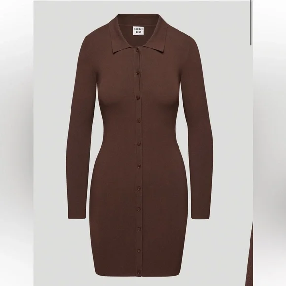 Chocolate Brown Button-Front Knit Dress - Picture 2 of 4